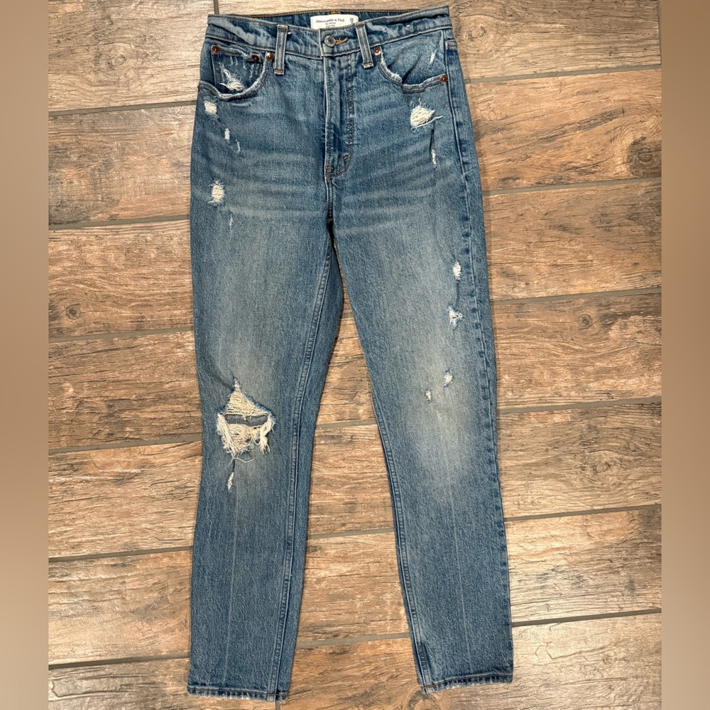 Abercrombie & Fitch Distressed High-Rise Skinny Blue Jeans
